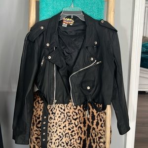 Black leather motorcycle jacket